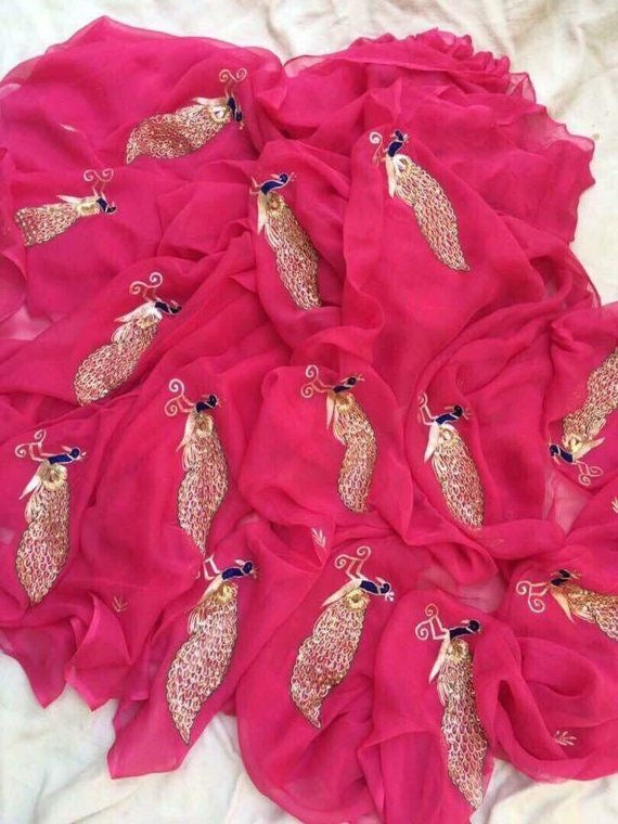 Mayur Gulabi – Fuchsia Elegance in Handcrafted Chiffon
