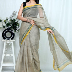 RangBagru Hand Block Printed Kota Doriya Saree with Blouse Piece