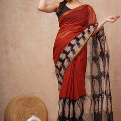 RangBagru Hand Block Printed Kota Doriya Saree with Blouse Piece