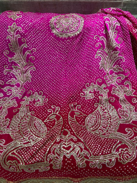 Handcrafted Gajji Silk Handwork Dupatta with Traditional Paisley & Bandhani-Inspired Embroidery