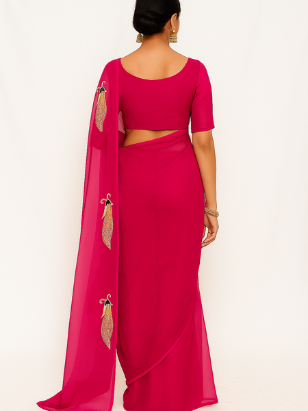 Mayur Gulabi – Fuchsia Elegance in Handcrafted Chiffon