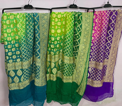 Bandhani Dupatta-Gharchola and Neemjhari print (Blue - Green)