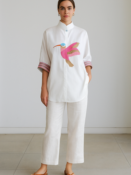 Tropical Soar – Bird Embroidered Cotton Coord