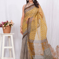 RangBagru Hand Block Printed Kota Doriya Saree with Blouse Piece