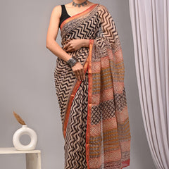 RangBagru Hand Block Printed Kota Doriya Saree with Blouse Piece