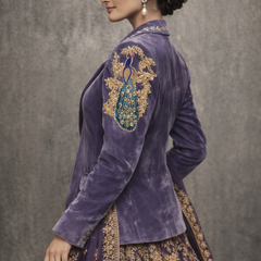 Women Lavender Velvet Embroidered Blazer