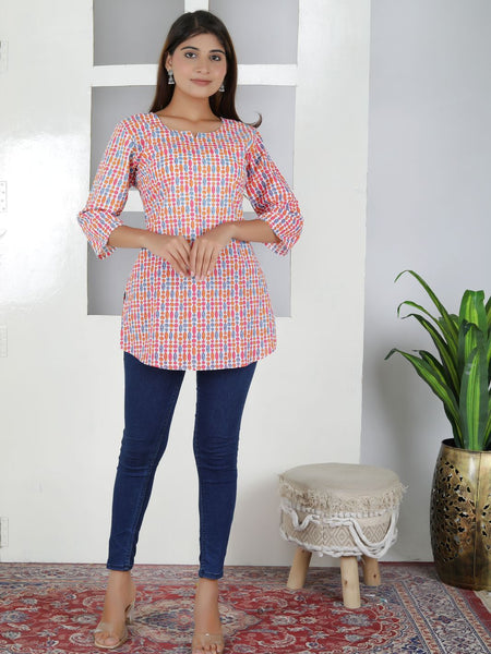 Women Multi Dot Cotton Short Kurta