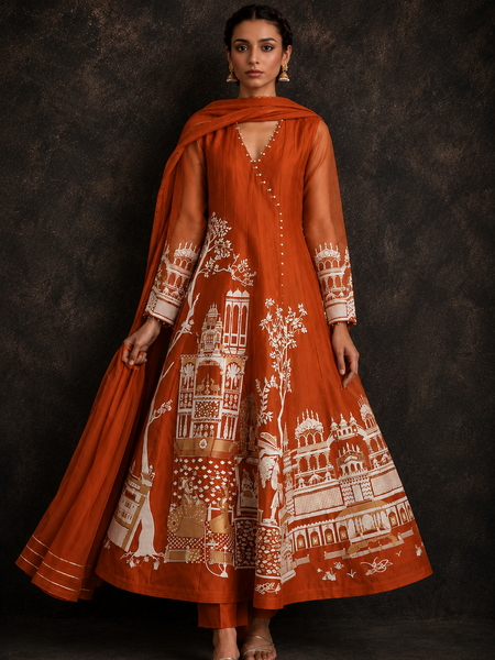 Rasrainaa Heritage Palace Anarkali Suit Set | Designer Printed Ethnic Wear | Multiple Colours