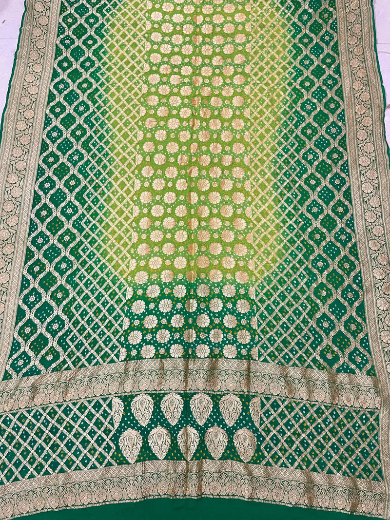 Bandhani Dupatta-Gharchola and Neemjhari print (Green)