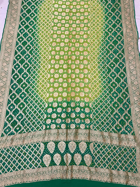 Bandhani Dupatta-Gharchola and Neemjhari print (Green)