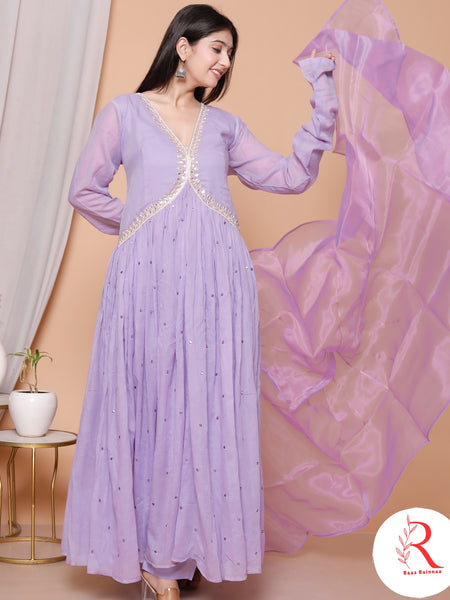 Phoolvadi – Lavender Handworked Mulmul Anarkali Set
