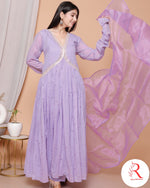 Phoolvadi – Lavender Handworked Mulmul Anarkali Set
