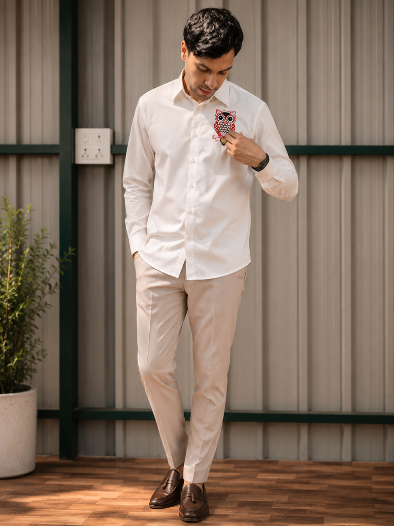 Men’s Ivory Coral Ombre Cotton Resort Shirt | Rasrainaa