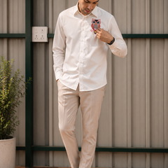 Men’s Ivory Coral Ombre Cotton Resort Shirt | Rasrainaa