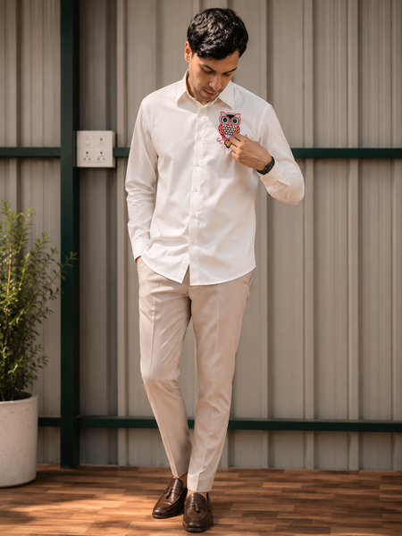 Men’s Ivory Coral Ombre Cotton Resort Shirt | Rasrainaa