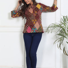 Model wearing brown casual cotton short kurta