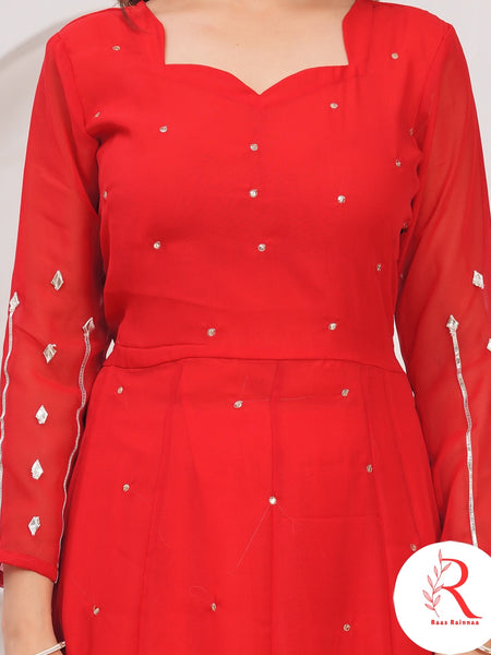 🌶️🌶️ Gulnar” – Red Gota Handworked Georgette Anarkali Set
