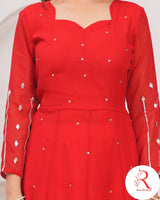 🌶️🌶️ Gulnar” – Red Gota Handworked Georgette Anarkali Set