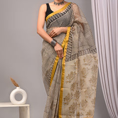 RangBagru Hand Block Printed Kota Doriya Saree with Blouse Piece