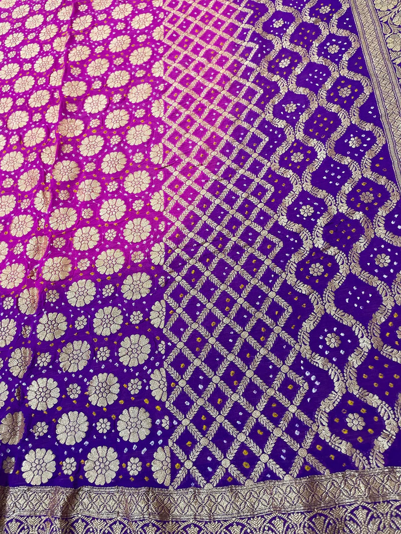 Bandhani Dupatta-Gharchola and Neemjhari print (Pink Purple)