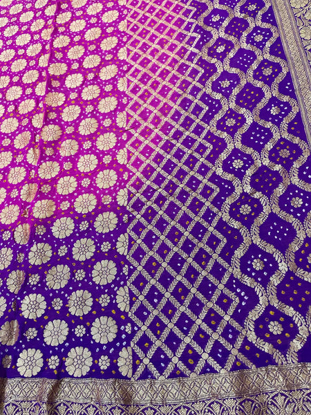 Bandhani Dupatta-Gharchola and Neemjhari print (Pink Purple)