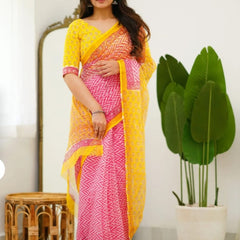 RangBagru Hand Block Printed Kota Doriya Saree with Blouse Piece