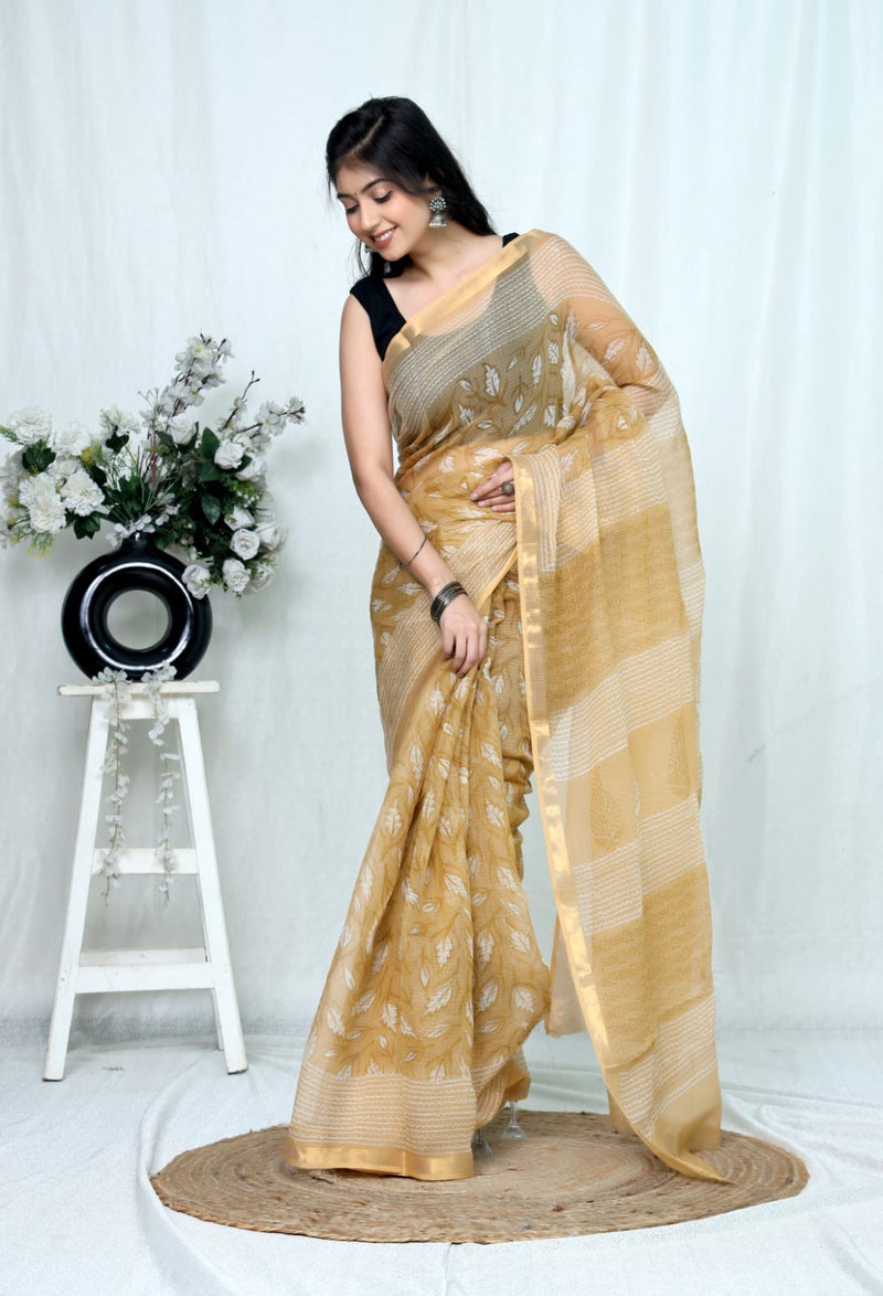RangBagru Hand Block Printed Kota Doriya Saree with Blouse Piece