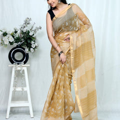 RangBagru Hand Block Printed Kota Doriya Saree with Blouse Piece