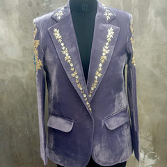 Women Lavender Velvet Embroidered Blazer