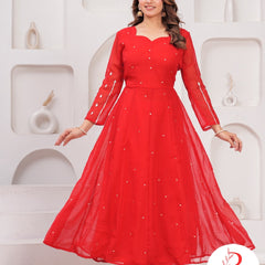 🌶️🌶️ Gulnar” – Red Gota Handworked Georgette Anarkali Set