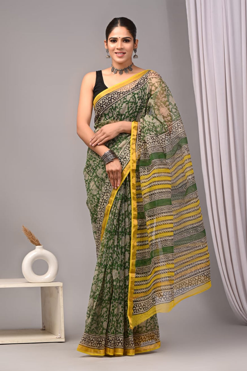RangBagru Hand Block Printed Kota Doriya Saree with Blouse Piece