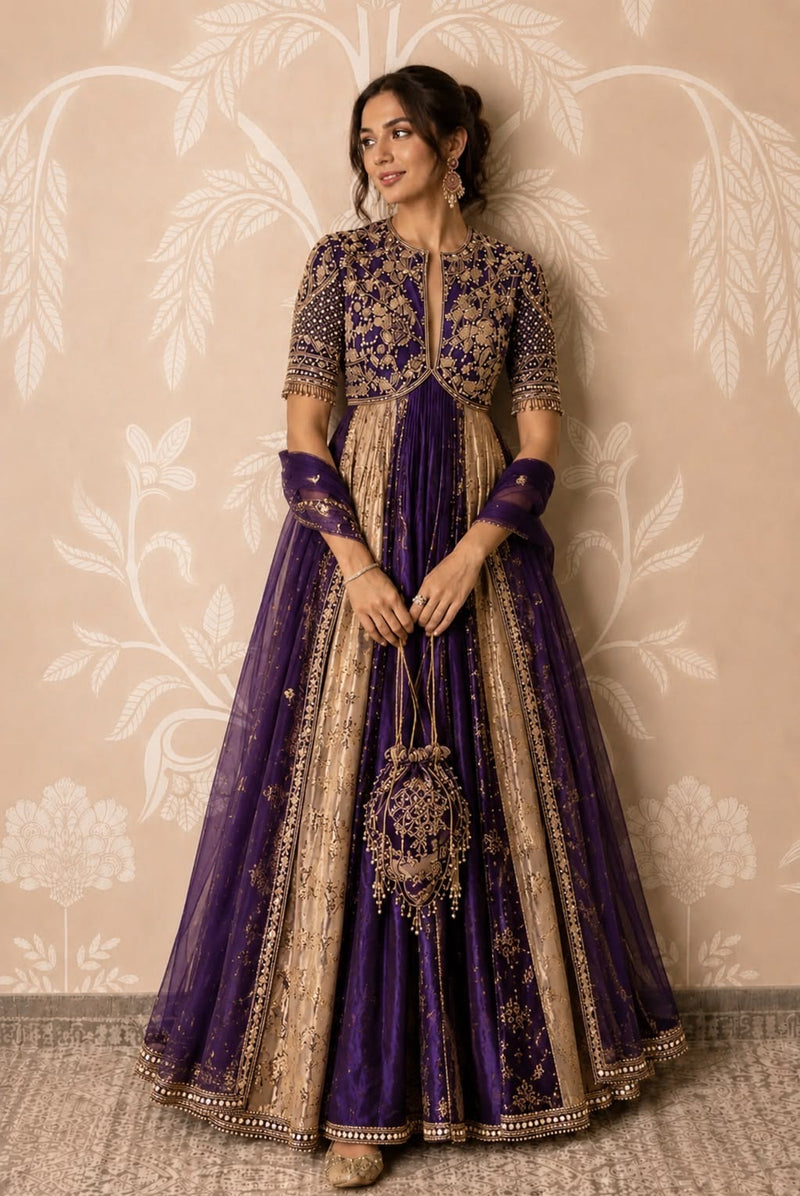 Rasrainaa Noor-e-Mehfil Embroidered Flared Anarkali Gown with Dupatta | Designer Festive Wear