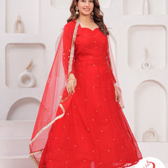🌶️🌶️ Gulnar” – Red Gota Handworked Georgette Anarkali Set