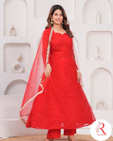 🌶️🌶️ Gulnar” – Red Gota Handworked Georgette Anarkali Set