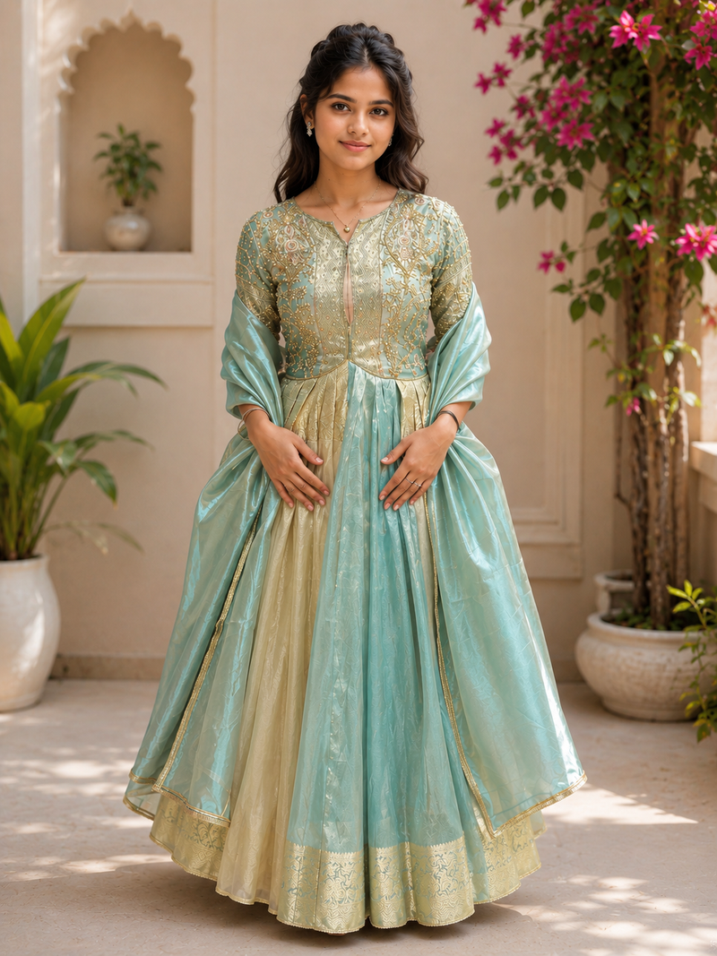 Rasrainaa Noor-e-Mehfil Embroidered Flared Anarkali Gown with Dupatta | Designer Festive Wear
