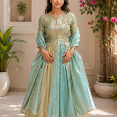 Rasrainaa Noor-e-Mehfil Embroidered Flared Anarkali Gown with Dupatta | Designer Festive Wear