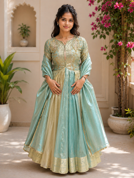Rasrainaa Noor-e-Mehfil Embroidered Flared Anarkali Gown with Dupatta | Designer Festive Wear