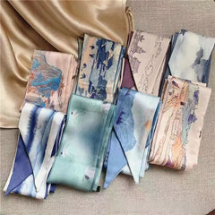 Azure Blossom Luxe Twilly Scarf