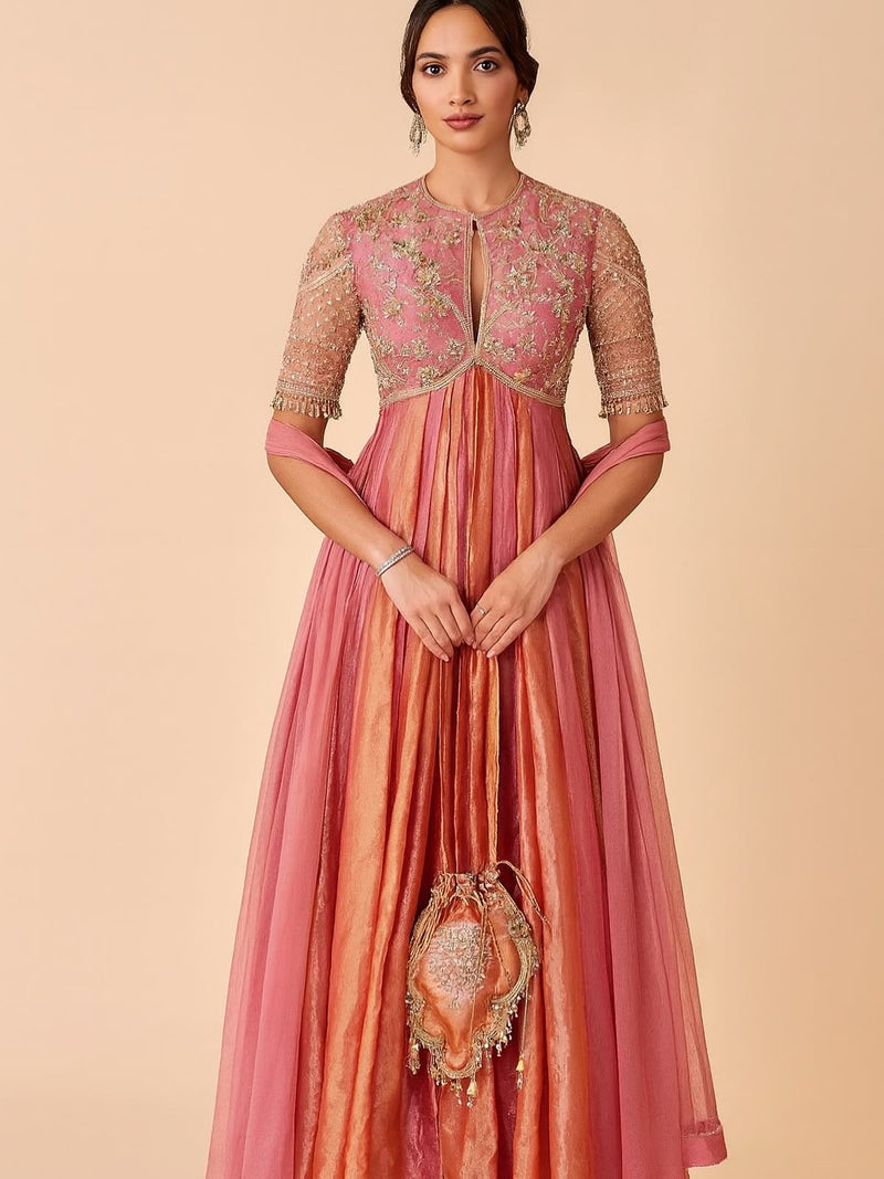 Rasrainaa Noor-e-Mehfil Embroidered Flared Anarkali Gown with Dupatta | Designer Festive Wear