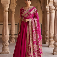 Handcrafted Gajji Silk Handwork Dupatta with Traditional Paisley & Bandhani-Inspired Embroidery