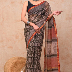 RangBagru Hand Block Printed Kota Doriya Saree with Blouse Piece