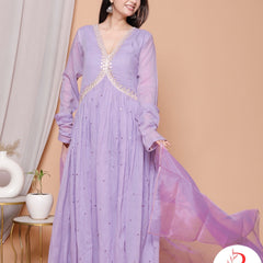 Phoolvadi – Lavender Handworked Mulmul Anarkali Set