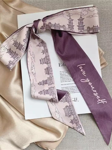 Azure Blossom Luxe Twilly Scarf