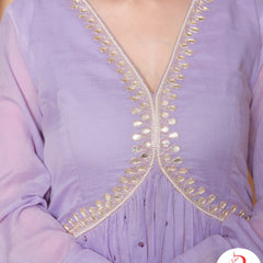 Phoolvadi – Lavender Handworked Mulmul Anarkali Set
