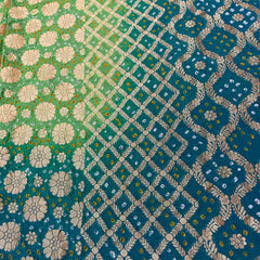Bandhani Dupatta-Gharchola and Neemjhari print (Blue - Green)