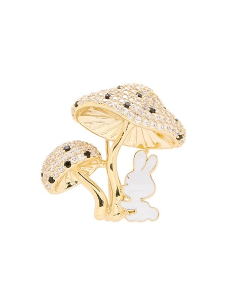 Enchanted Bunny Garden – Crystal Mushroom Brooch