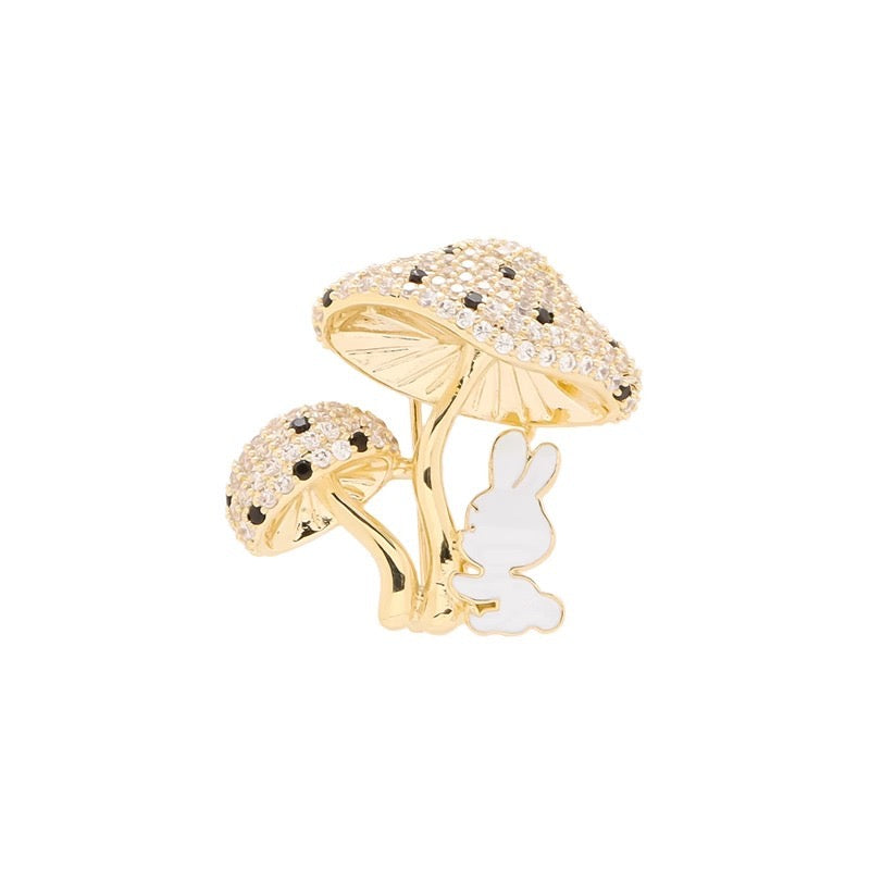 Enchanted Bunny Garden – Crystal Mushroom Brooch