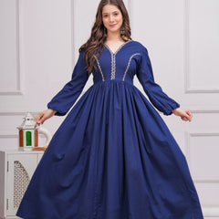 Neelrang – Royal Blue Handworked Cotton Anarkali Set