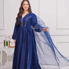 Neelrang – Royal Blue Handworked Cotton Anarkali Set