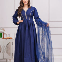 Neelrang – Royal Blue Handworked Cotton Anarkali Set